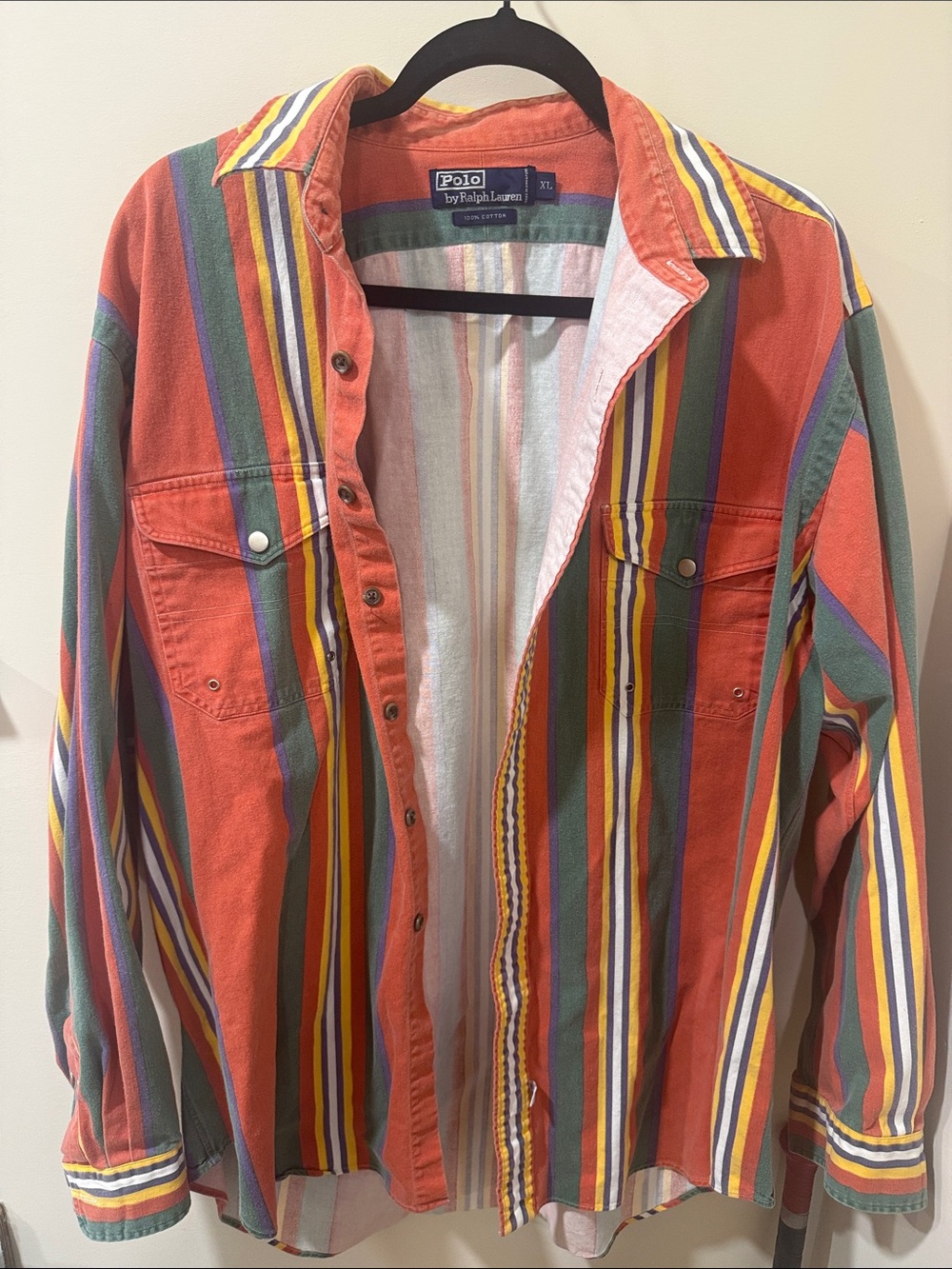 Polo by Ralph Lauren Orange Multi-Striped Lightweight Shirt Jacket
